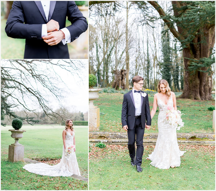 Collage of images of bride and groom in the grounds of Penton Park
