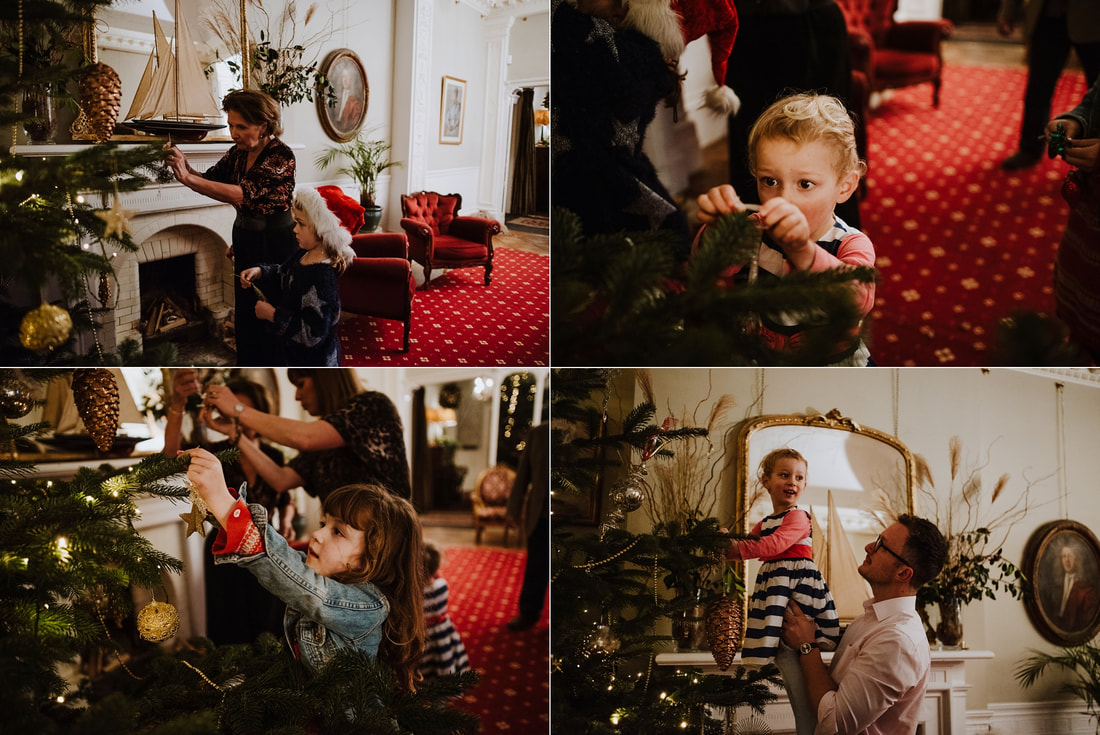 Collage of images of kids decorating Christmas tree at Penton Park