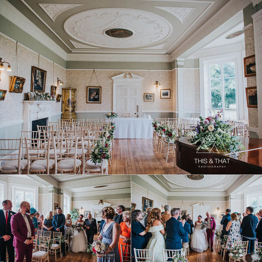 Collage of images from drawing room wedding ceremony at Penton Park