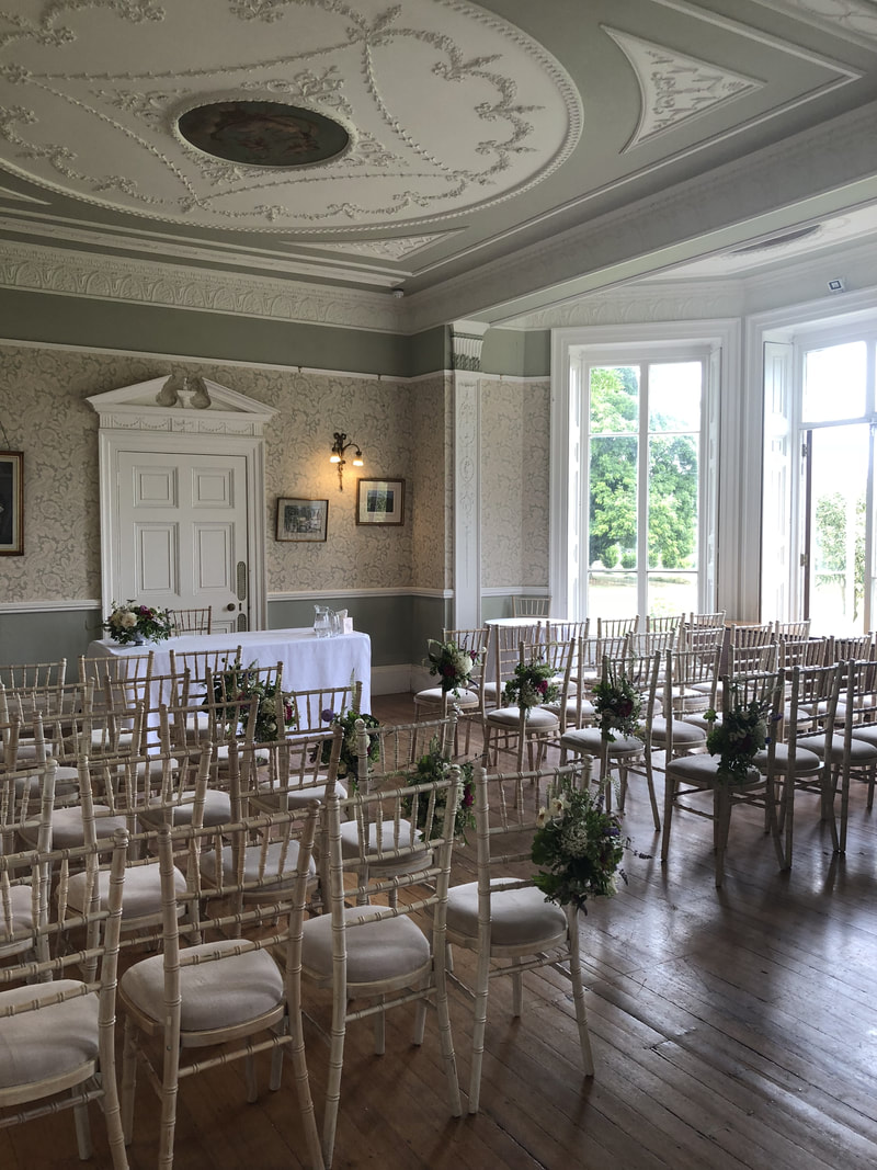 Drawing room at Penton Park set up for a wedding ceremony
