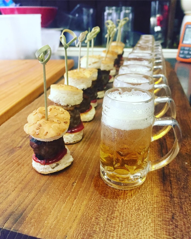 Mini burger and beer at hampshire wedding venue