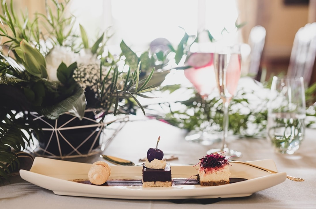 Smallpiece catering desert trio at luxury wedding venue hampshire